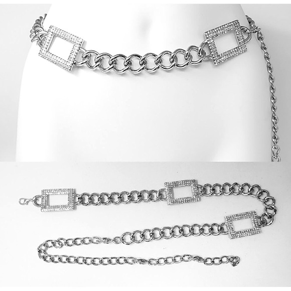 Silver Rhinestone Statement Belt - Picture 1 of 2